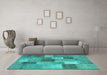 Machine Washable Patchwork Turquoise Transitional Area Rugs in a Living Room,, wshcon728turq