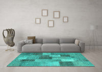 Machine Washable Patchwork Turquoise Transitional Rug, wshcon728turq