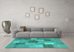Machine Washable Patchwork Turquoise Transitional Area Rugs in a Living Room,, wshcon728turq