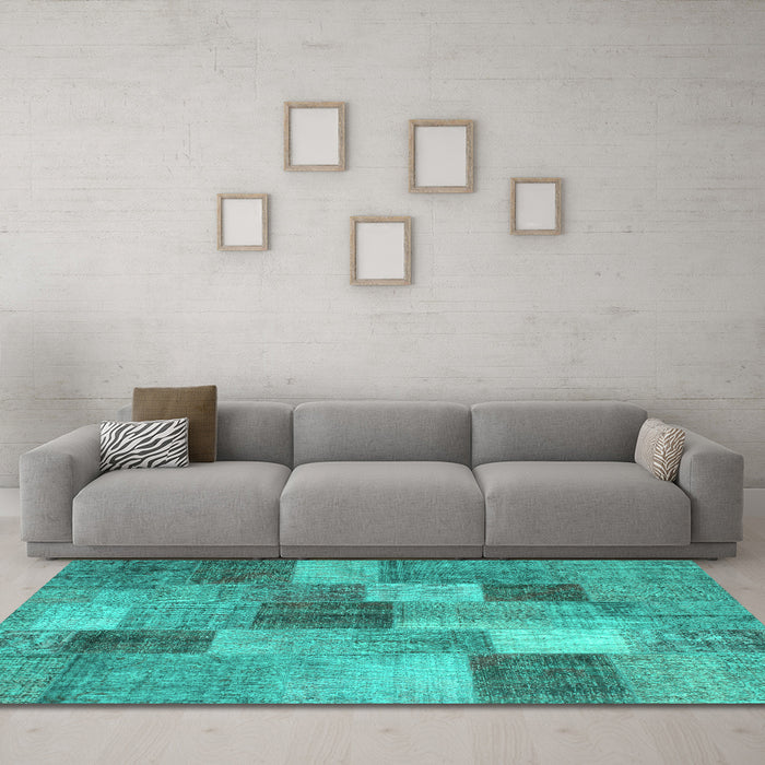 Machine Washable Patchwork Turquoise Transitional Area Rugs in a Living Room,, wshcon728turq