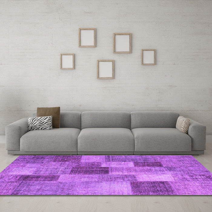 Machine Washable Patchwork Purple Transitional Area Rugs in a Living Room, wshcon728pur