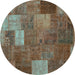 Round Patchwork Turquoise Transitional Rug, con729turq