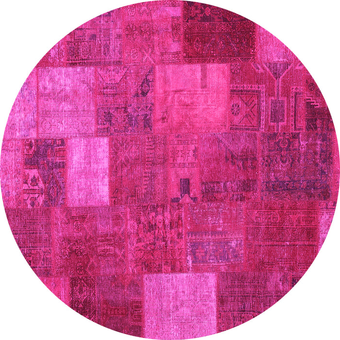 Round Machine Washable Patchwork Pink Transitional Rug, wshcon729pnk