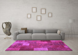 Machine Washable Patchwork Purple Transitional Area Rugs in a Living Room, wshcon729pur