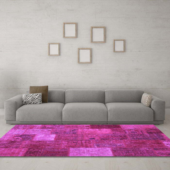 Machine Washable Patchwork Purple Transitional Area Rugs in a Living Room, wshcon729pur