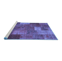 Sideview of Machine Washable Patchwork Blue Transitional Rug, wshcon729blu