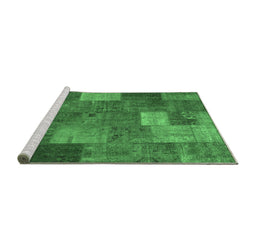 Sideview of Machine Washable Patchwork Emerald Green Transitional Area Rugs, wshcon729emgrn