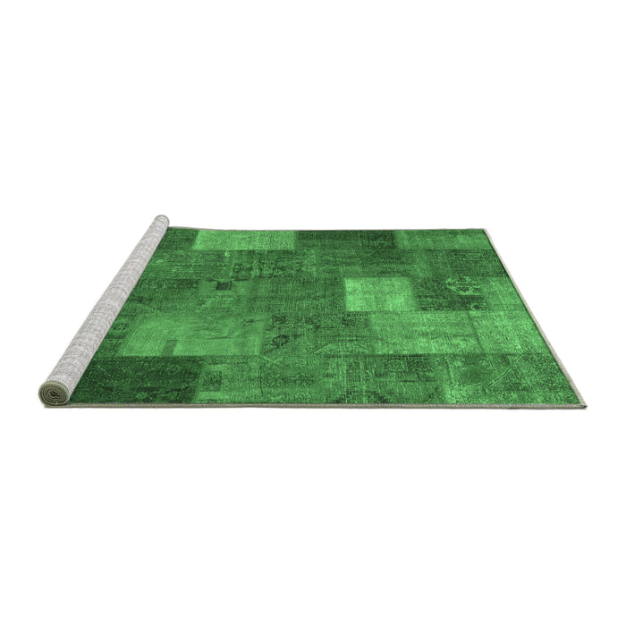 Sideview of Machine Washable Patchwork Emerald Green Transitional Area Rugs, wshcon729emgrn