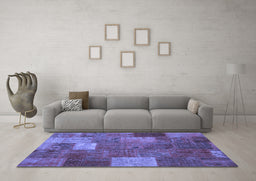 Machine Washable Patchwork Blue Transitional Rug in a Living Room, wshcon729blu