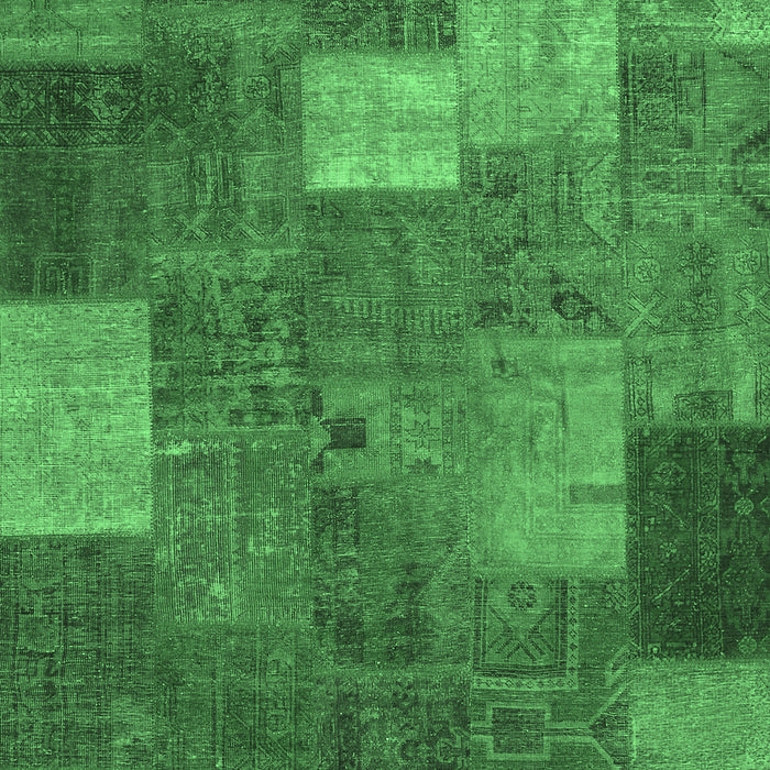 Machine Washable Patchwork Emerald Green Transitional Area Rugs, wshcon729emgrn