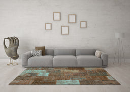 Machine Washable Patchwork Turquoise Transitional Area Rugs in a Living Room,, wshcon729turq