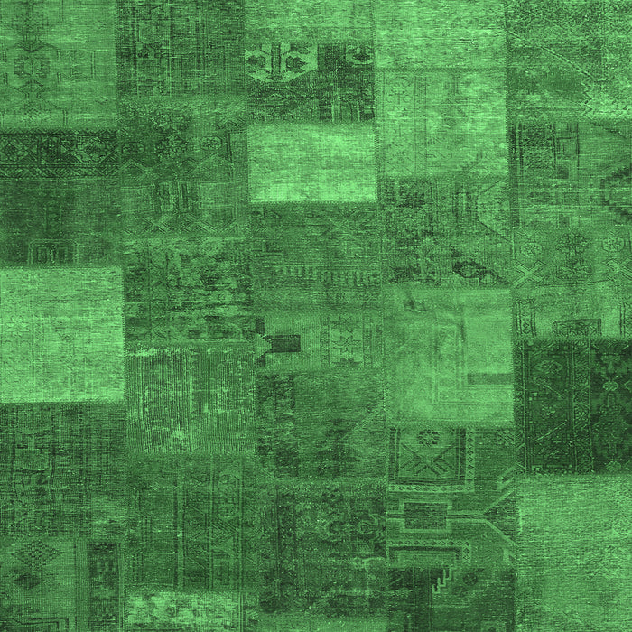 Square Machine Washable Patchwork Emerald Green Transitional Area Rugs, wshcon729emgrn