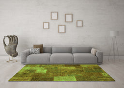 Machine Washable Patchwork Green Transitional Area Rugs in a Living Room,, wshcon729grn
