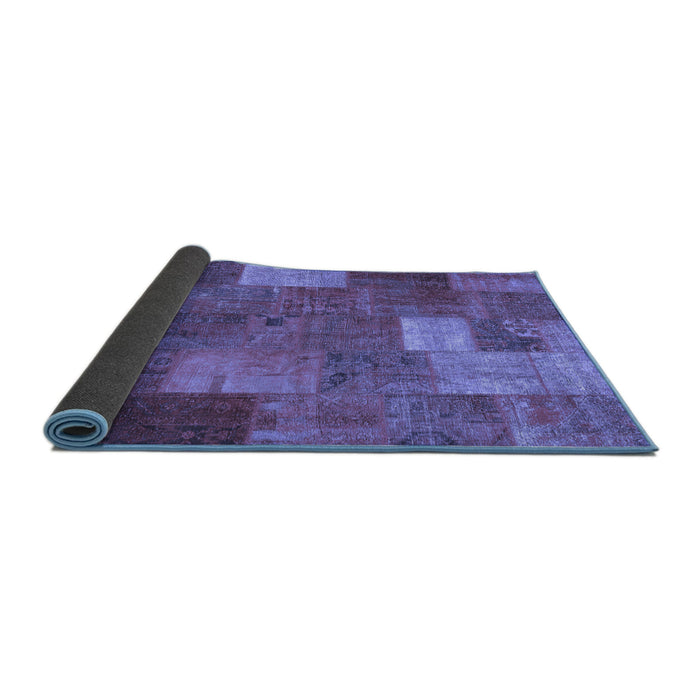 Sideview of Patchwork Blue Transitional Rug, con729blu