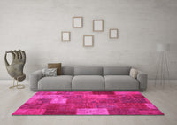 Machine Washable Patchwork Pink Transitional Rug, wshcon729pnk