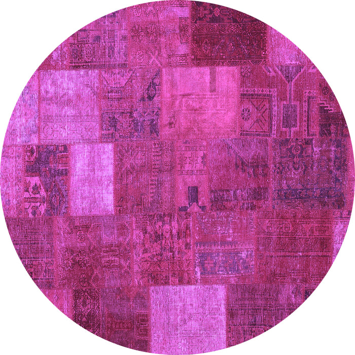 Round Patchwork Purple Transitional Rug, con729pur