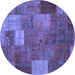 Round Patchwork Blue Transitional Rug, con729blu