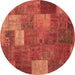 Round Machine Washable Patchwork Brown Transitional Rug, wshcon729brn