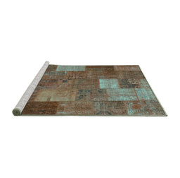 Sideview of Machine Washable Patchwork Turquoise Transitional Area Rugs, wshcon729turq