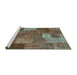 Sideview of Machine Washable Patchwork Turquoise Transitional Area Rugs, wshcon729turq