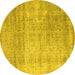 Round Machine Washable Abstract Yellow Contemporary Rug, wshcon730yw