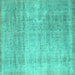 Square Machine Washable Abstract Turquoise Contemporary Area Rugs, wshcon730turq