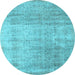 Round Abstract Light Blue Contemporary Rug, con730lblu