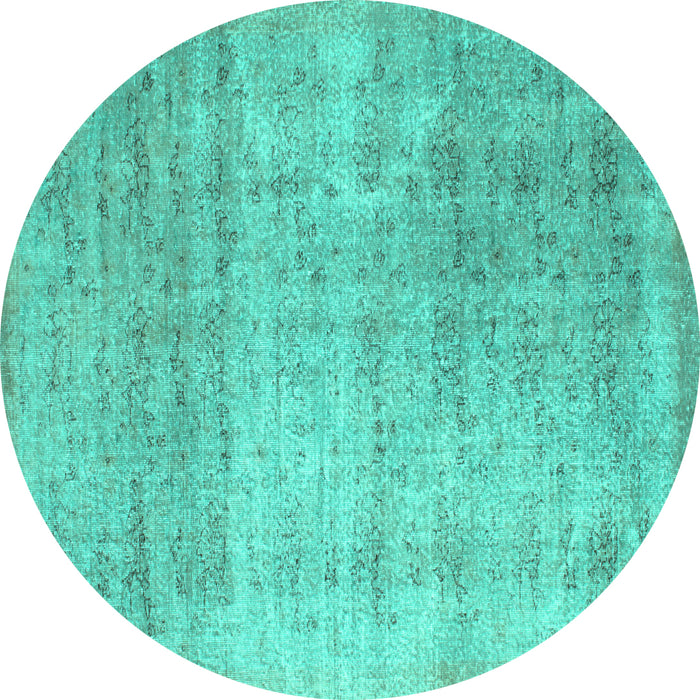 Round Machine Washable Abstract Turquoise Contemporary Area Rugs, wshcon730turq