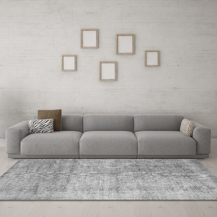 Machine Washable Abstract Gray Contemporary Rug in a Living Room,, wshcon730gry
