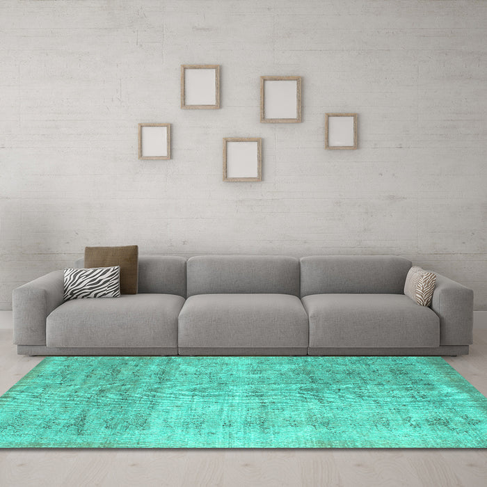 Machine Washable Abstract Turquoise Contemporary Area Rugs in a Living Room,, wshcon730turq