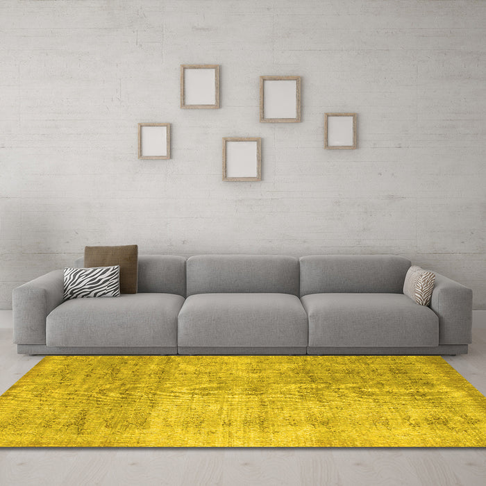 Machine Washable Abstract Yellow Contemporary Rug in a Living Room, wshcon730yw