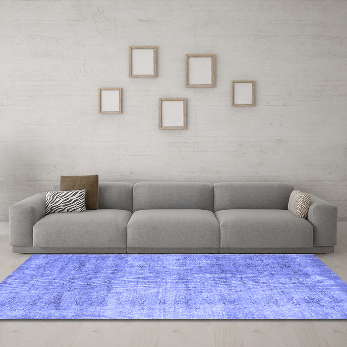 Machine Washable Abstract Blue Contemporary Rug in a Living Room, wshcon730blu