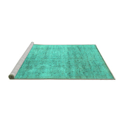 Sideview of Machine Washable Abstract Turquoise Contemporary Area Rugs, wshcon730turq