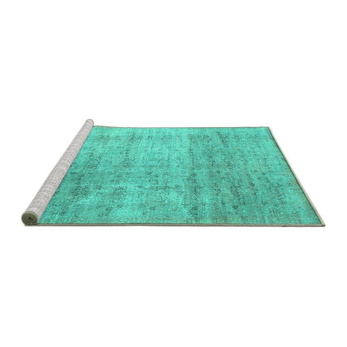 Sideview of Machine Washable Abstract Turquoise Contemporary Area Rugs, wshcon730turq