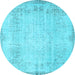 Round Machine Washable Abstract Light Blue Contemporary Rug, wshcon731lblu