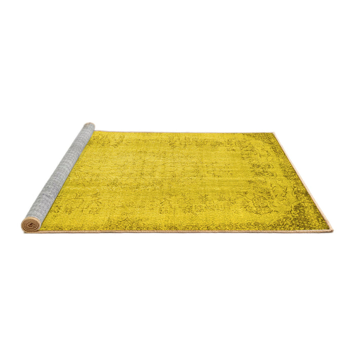 Sideview of Machine Washable Abstract Yellow Contemporary Rug, wshcon731yw