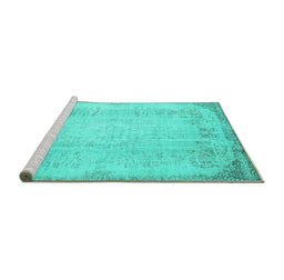 Sideview of Machine Washable Abstract Turquoise Contemporary Area Rugs, wshcon731turq