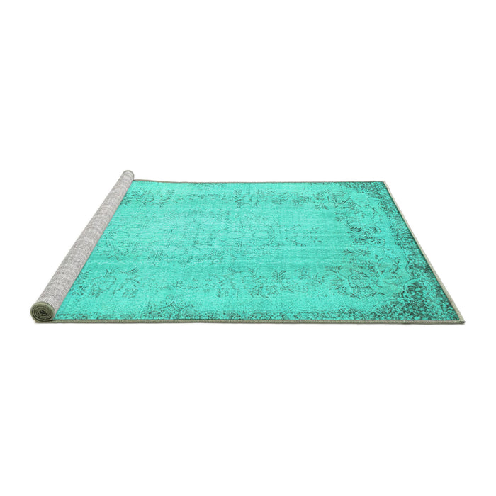 Sideview of Machine Washable Abstract Turquoise Contemporary Area Rugs, wshcon731turq