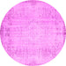 Round Machine Washable Abstract Pink Contemporary Rug, wshcon731pnk