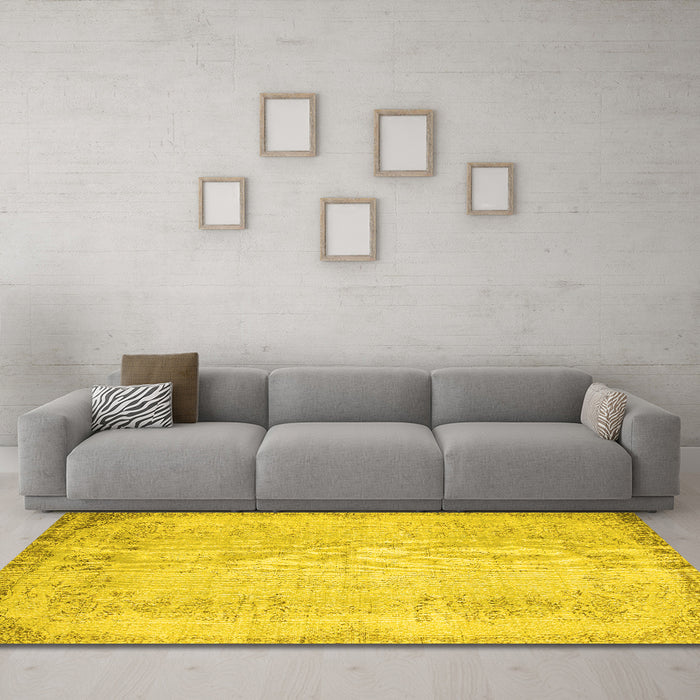 Machine Washable Abstract Yellow Contemporary Rug in a Living Room, wshcon731yw