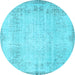 Round Abstract Light Blue Contemporary Rug, con731lblu