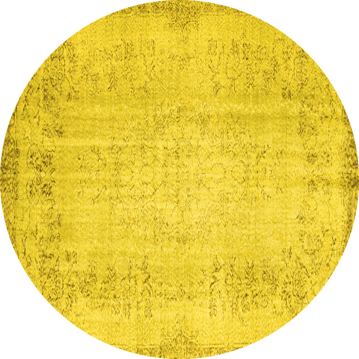 Round Machine Washable Abstract Yellow Contemporary Rug, wshcon731yw