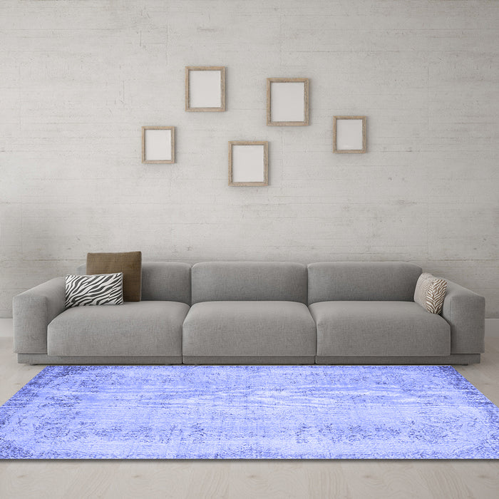 Machine Washable Abstract Blue Contemporary Rug in a Living Room, wshcon731blu