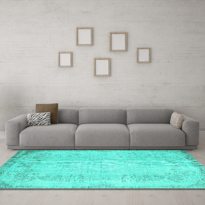 Machine Washable Abstract Turquoise Contemporary Area Rugs in a Living Room,, wshcon731turq
