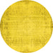 Round Abstract Yellow Contemporary Rug, con731yw