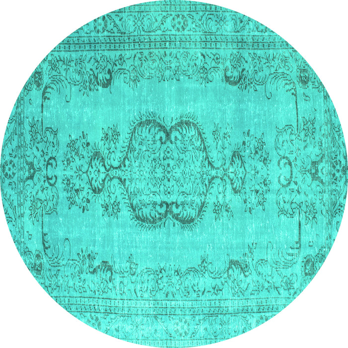 Round Machine Washable Persian Turquoise Bohemian Area Rugs, wshcon732turq