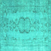 Square Machine Washable Persian Turquoise Bohemian Area Rugs, wshcon732turq