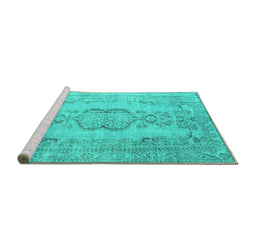 Sideview of Machine Washable Persian Turquoise Bohemian Area Rugs, wshcon732turq
