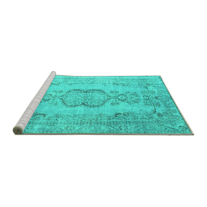 Sideview of Machine Washable Persian Turquoise Bohemian Area Rugs, wshcon732turq