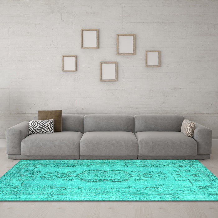Machine Washable Persian Turquoise Bohemian Area Rugs in a Living Room,, wshcon732turq